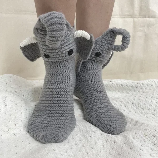 Unisex 3D stickade djursockor sedda från sidan