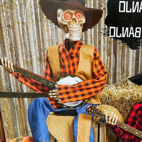Rörligt banjoskelett för halloween med musikalisk funktion och kuslig design för hemmafest