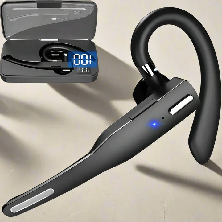 Trådlöst Bluetooth headset med laddningsfodral i svart design