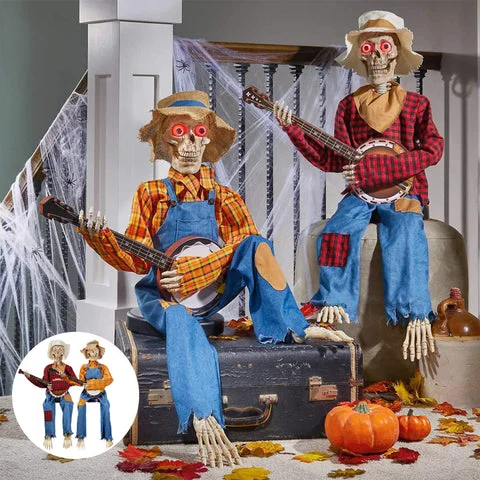 Två duellerande banjo-skelett som sitter tillsammans