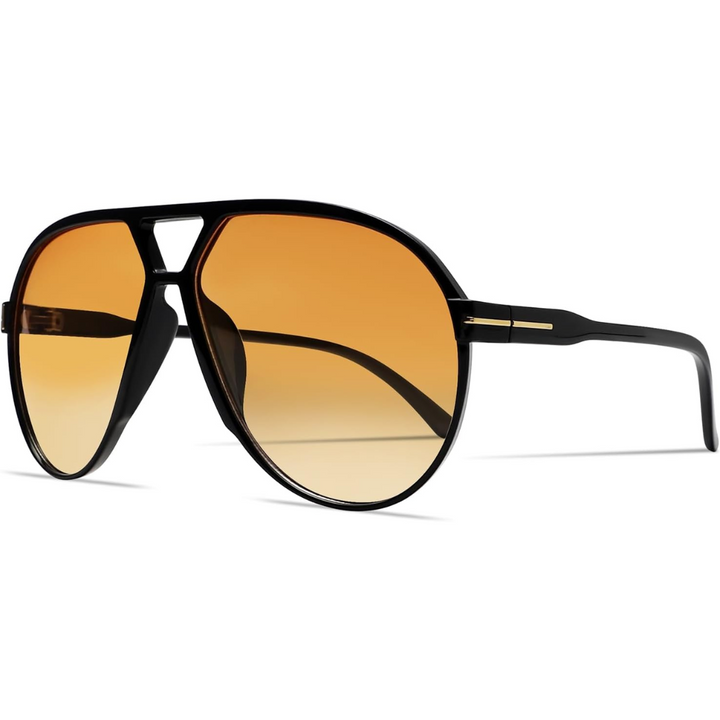 Svart oversize pilotglasögon med orange tonade glas