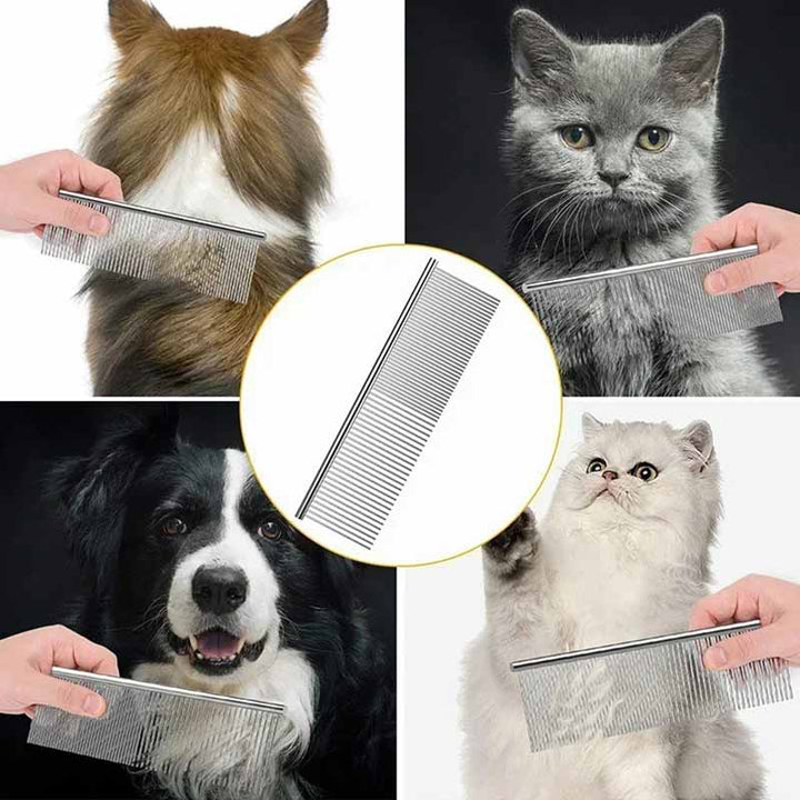 Ergonomisk pälskam i stål för skonsam djurvård av hund & katt. Reducerar tovor och stimulerar pälsen.