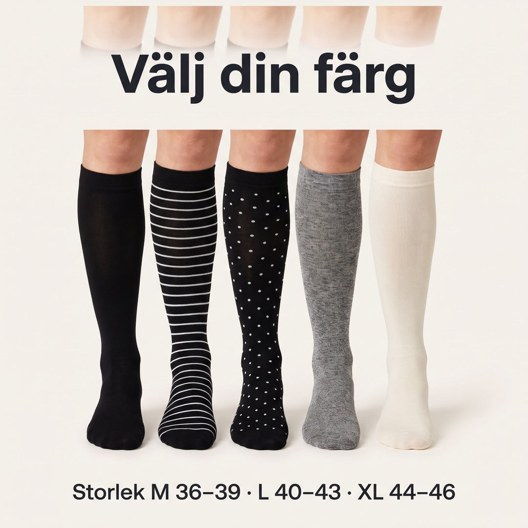 Knähöga stödstrumpor visade från sidan för optimal passform