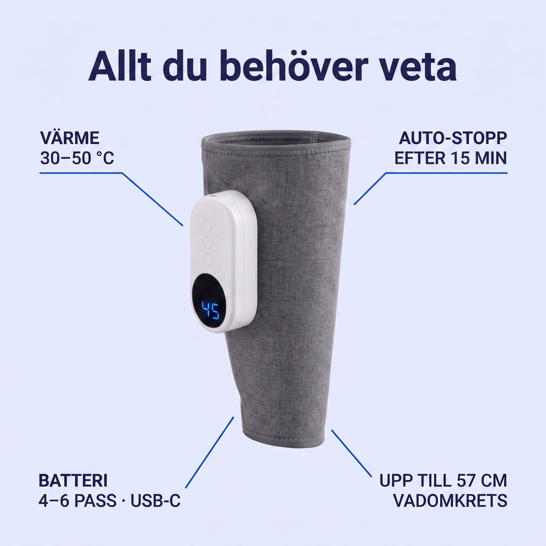Ergonomisk vadmassage med avancerad kompressionsteknologi för effektiv smärtlindring i benen.
