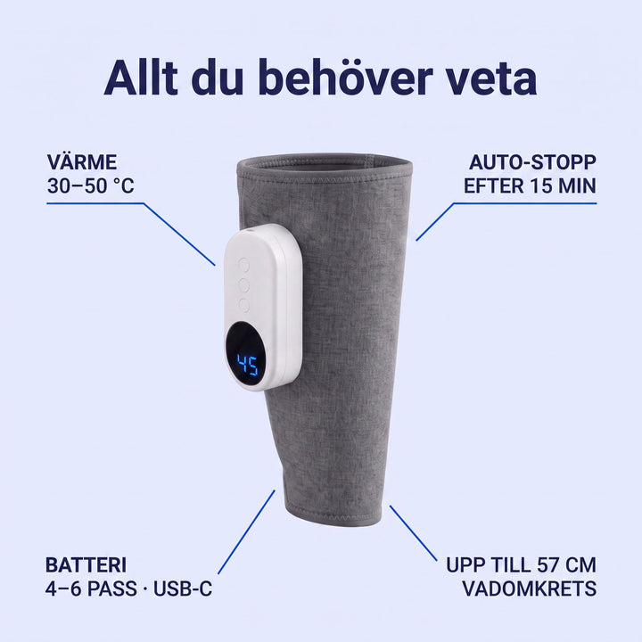 Ergonomisk vadmassage med avancerad kompressionsteknologi för effektiv smärtlindring i benen.