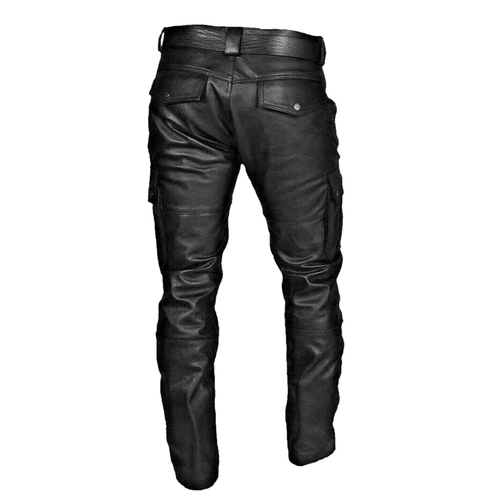 Herrars svarta mc-byxor i bikerstil bakifrån