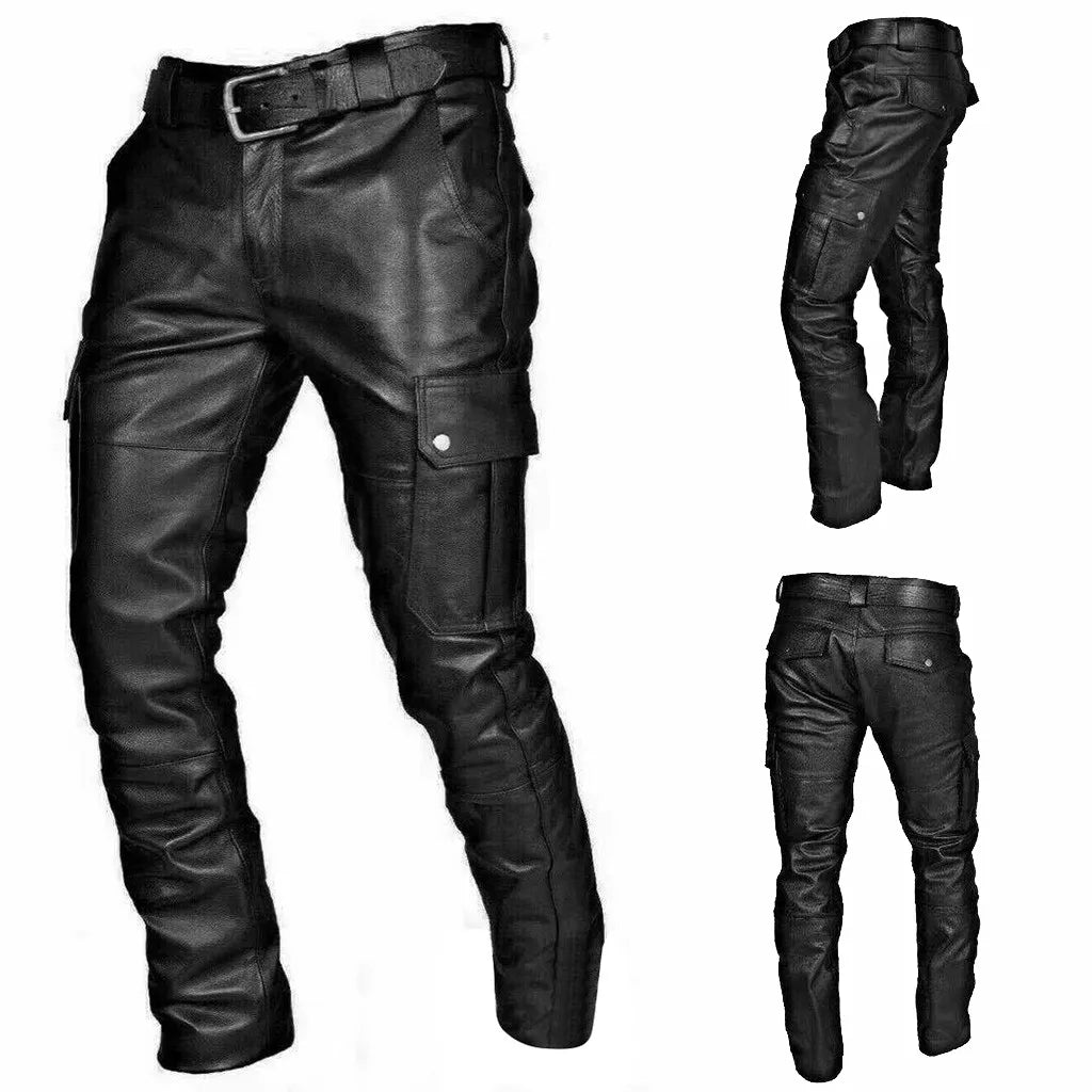 Svart herrbyxa i bikerstil med slimmad passform och mc-detaljer