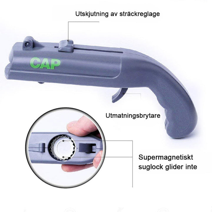 Pistolformad korkskruv i grått, unik flasköppnare med skjutfunktion för rolig och stilfull flasköppning, kök och matlagning.