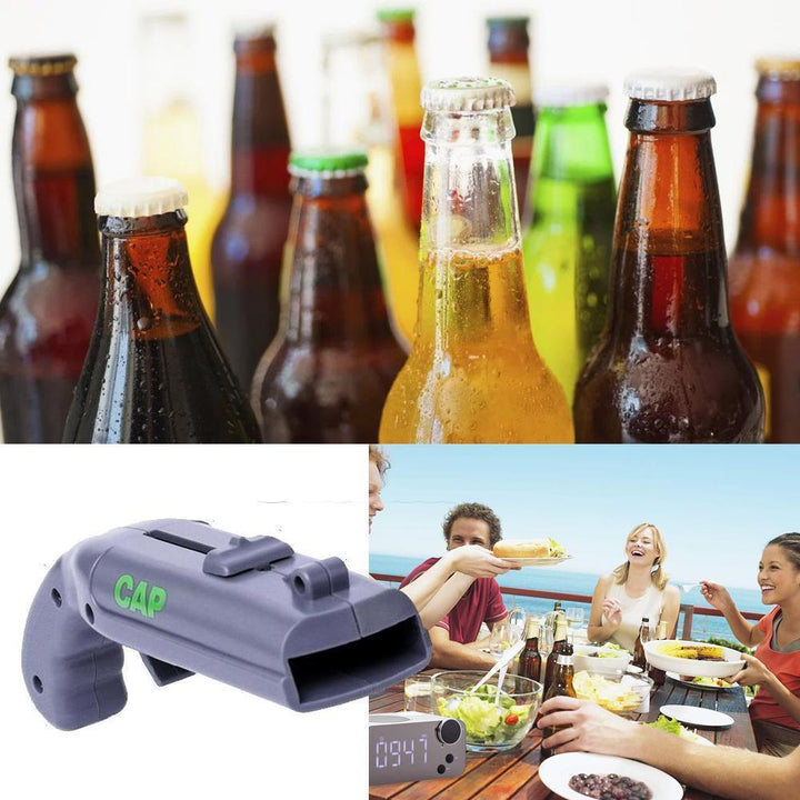 Pistolformad korkskruv i grått, unik flasköppnare med skjutfunktion för rolig och stilfull flasköppning, kök och matlagning.