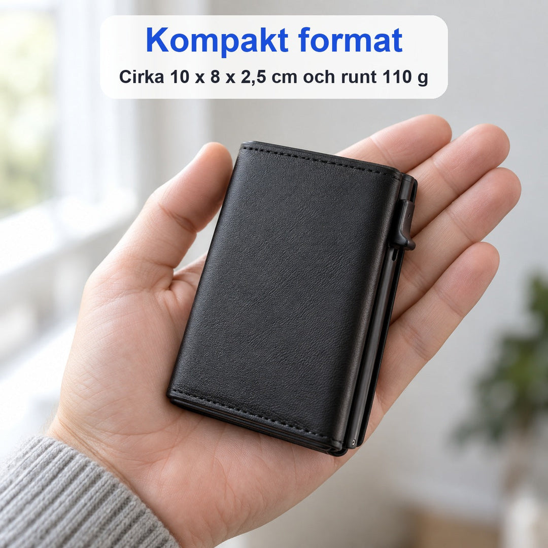 Liten pop-up plånbok för herrar med plats för mynt och sedlar