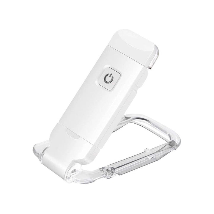 "Portabel justerbar uppladdningsbar LED-boklampa i rosa, svart, grön, blå eller vit med flexibel hållare och USB-laddning."