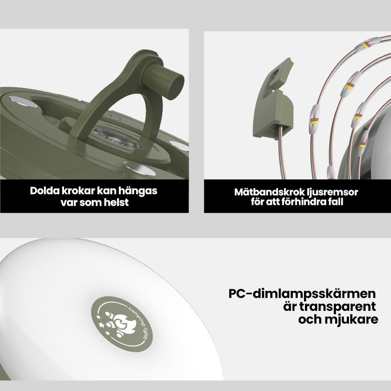"Portabel och vattentät LED ljusslinga för utomhusbruk, anpassningsbar belysning med magnetiskt fäste, perfekt för camping."
