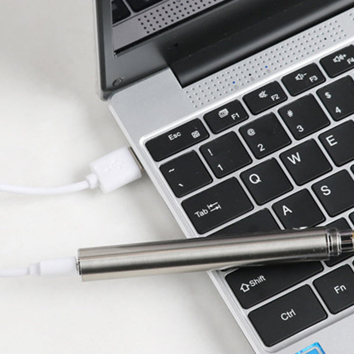 "Portabel USB elektrisk lödkolv 15W, kompakt design, litiumbatteri, miljövänlig, snabb uppvärmning, svart och silverfärgad."