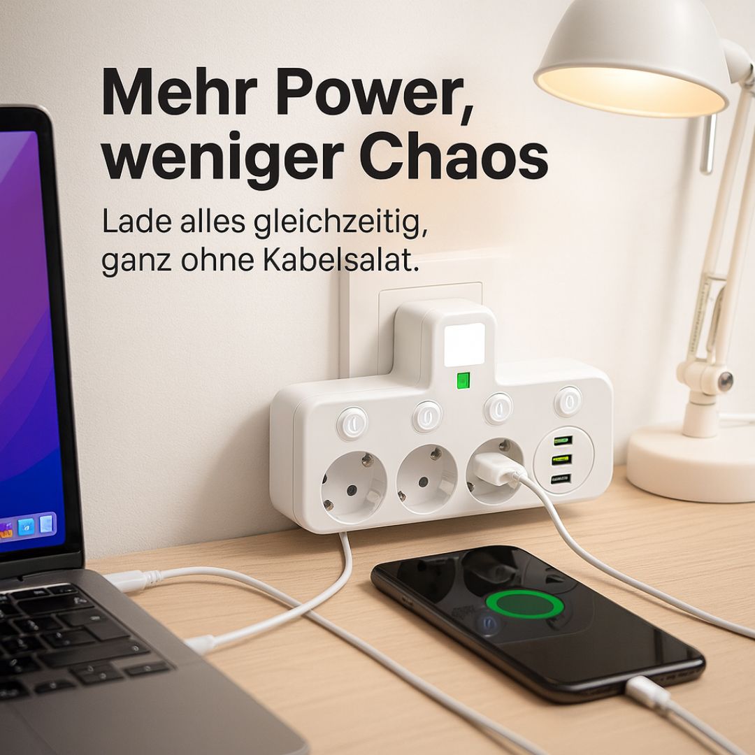 Universal grenuttag med 3 uttag och USB-portar för vägg