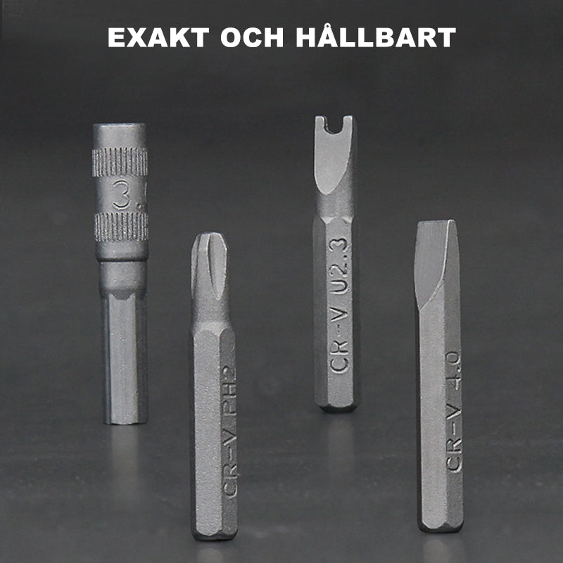 "Precisionsskruvmejselkit för elektronik med 63 delar i aluminiumlåda, enkel hantering och hållbar CR-V stålbitar."