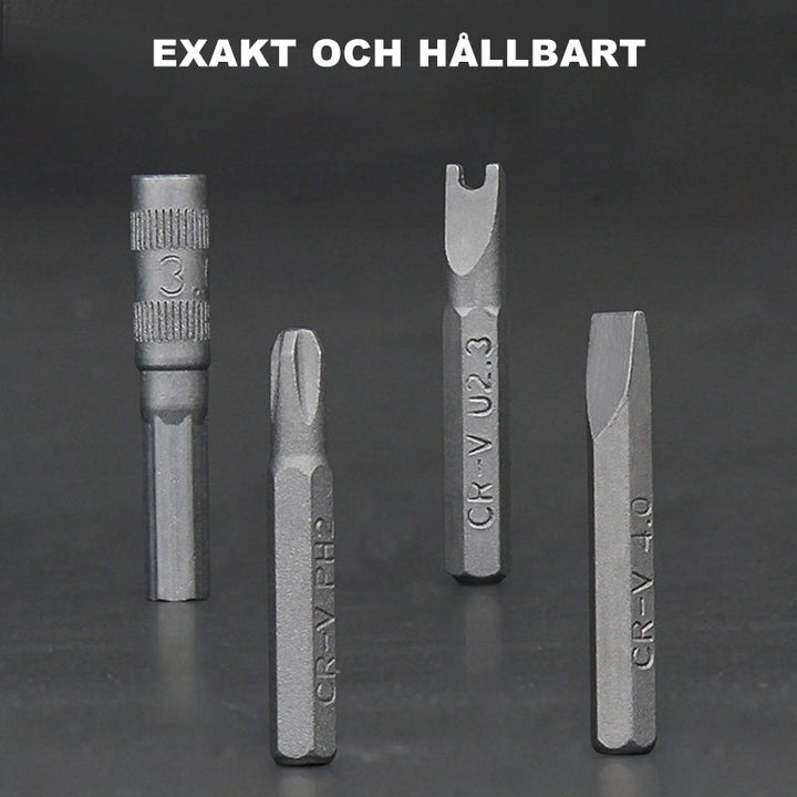 "Precisionsskruvmejselkit för elektronik med 63 delar i aluminiumlåda, enkel hantering och hållbar CR-V stålbitar."