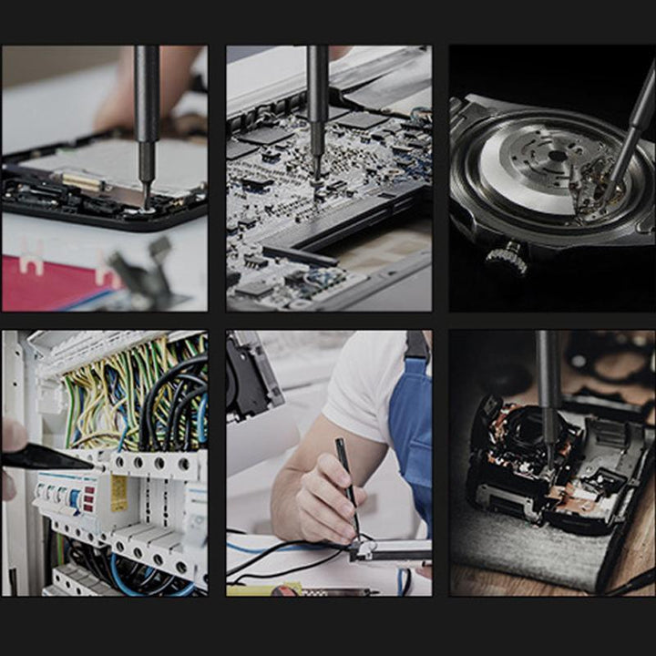 "Precisionsskruvmejselkit för elektronik med 63 delar i aluminiumlåda, enkel hantering och hållbar CR-V stålbitar."