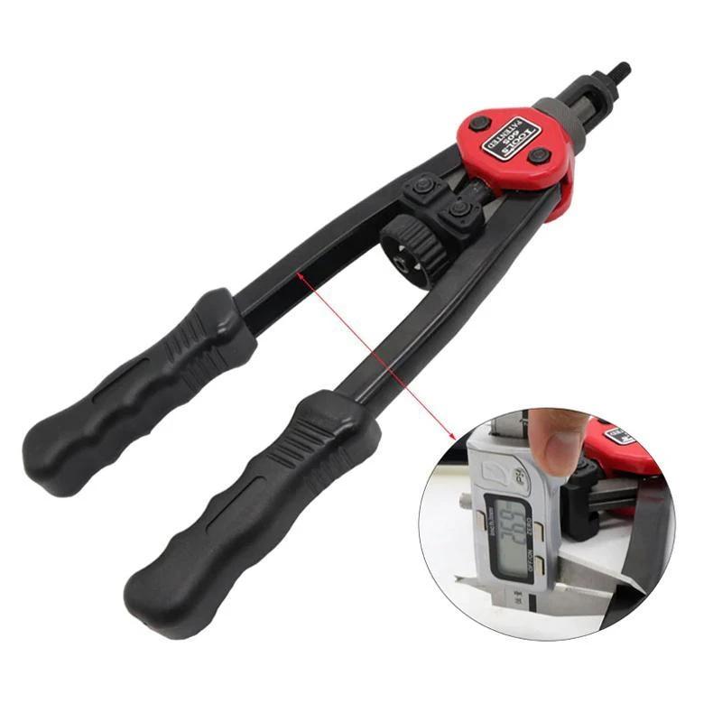 Premium automatisk nitverktygssats i svart stål, ergonomiska handtag, perfekt för bilpaneler och möbler.