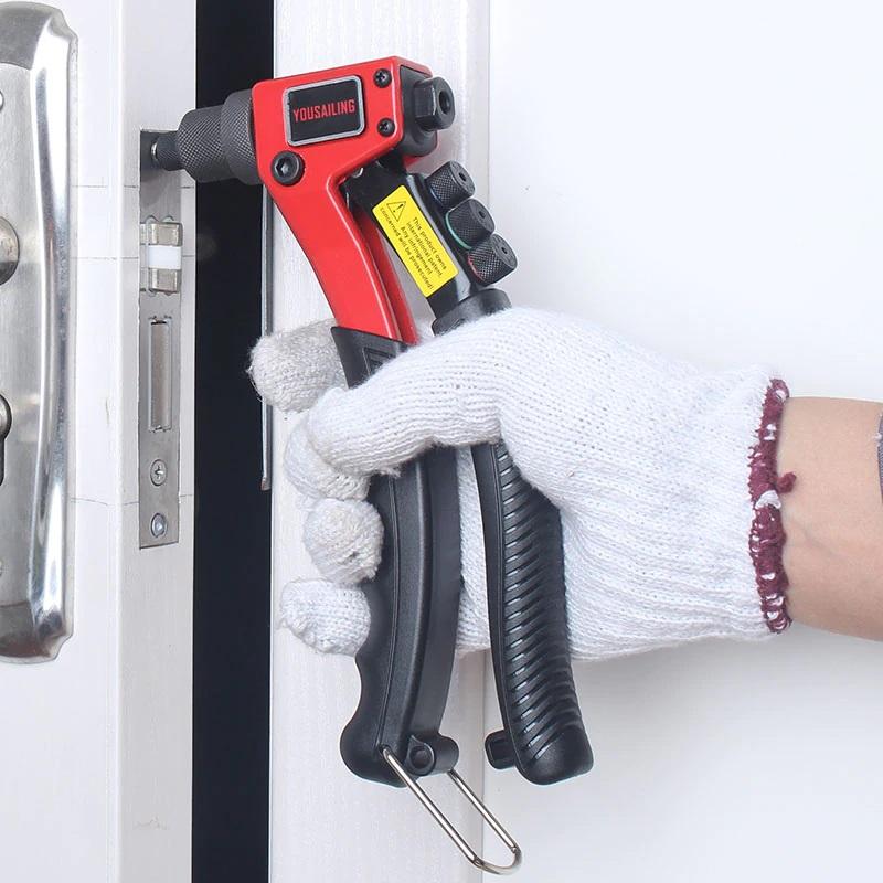 Premium automatisk nitverktygssats i svart stål, ergonomiska handtag, perfekt för bilpaneler och möbler.