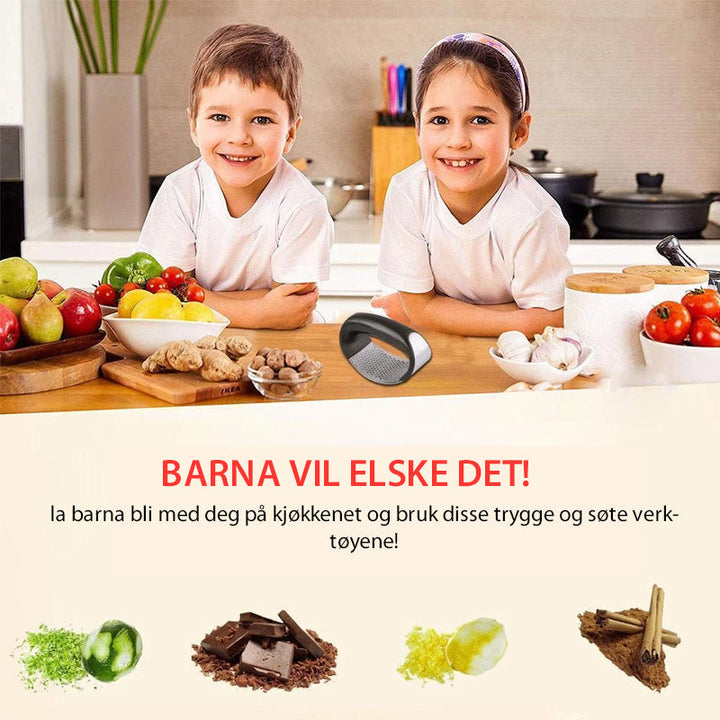 "Premium vitlöksrivjärn i rostfritt stål med ergonomiskt grepp, köksredskap för effektiv vitlöksrivning och enkel rengöring."