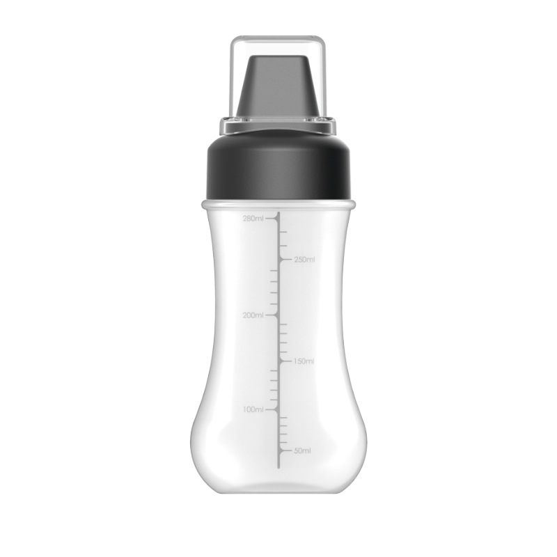 "Pressflaska för såser i köket, 350 ml, femhålsdesign, svart, vit och röd, jämn dosering, BPA-fri, matlagning."