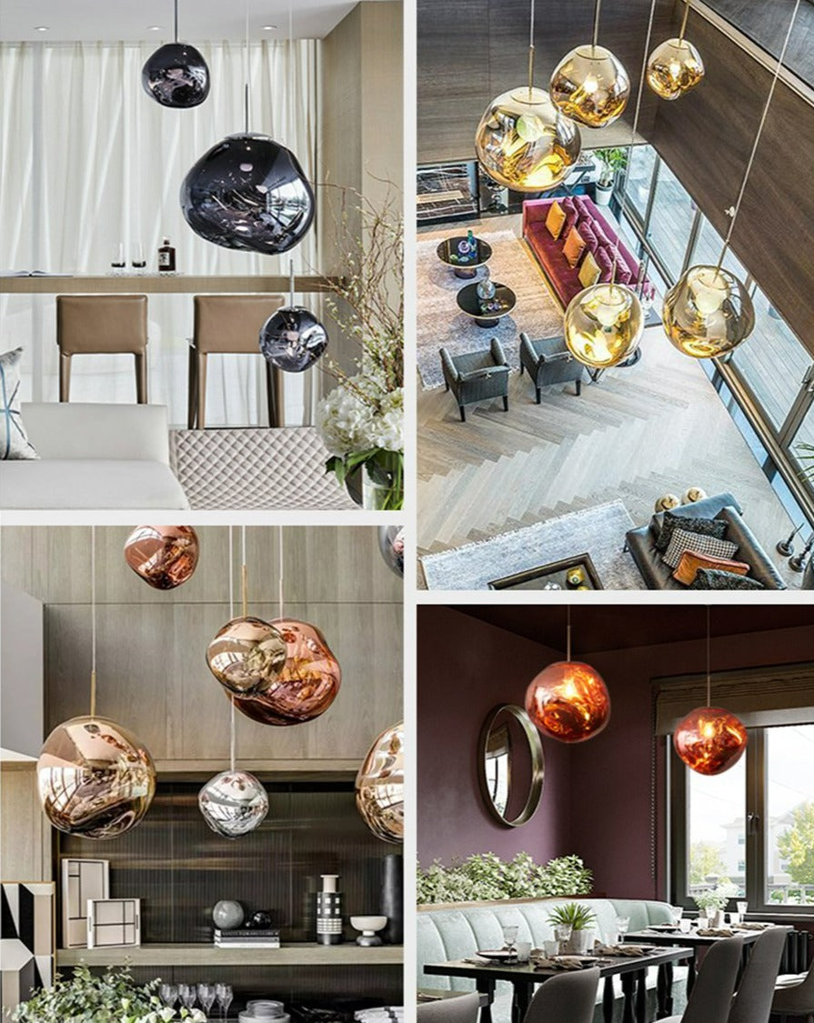 Modern inredningsinspiration med färgad designtaklampa