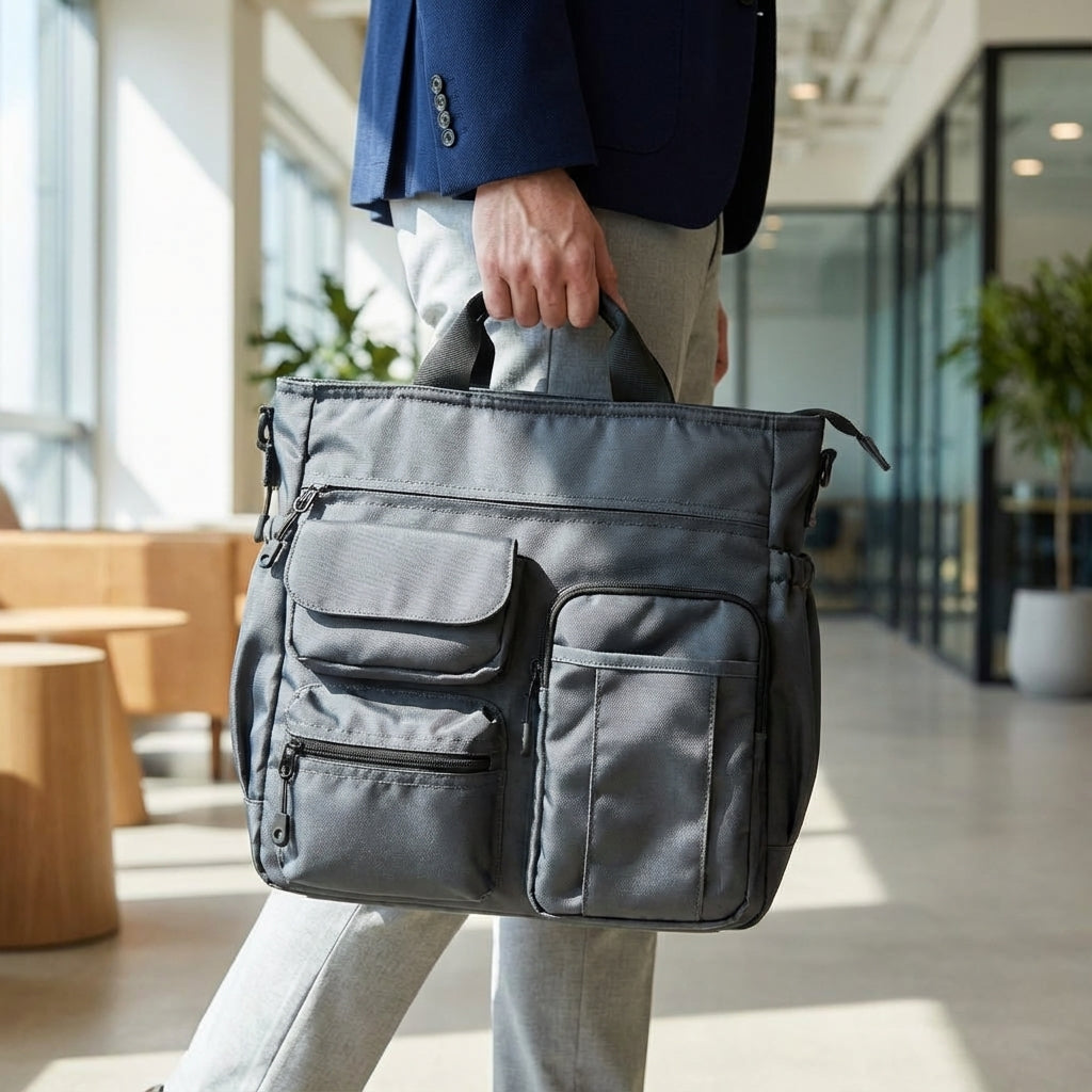 Professionell affärsväska med axelrem för laptop och dokument. En snygg portfölj för arbete.
