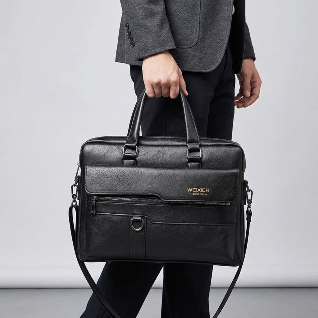 Organiserad MetroBrief laptopväska med axelrem. Rymmer laptop, dokument och tillbehör. Perfekt arbetsväska.