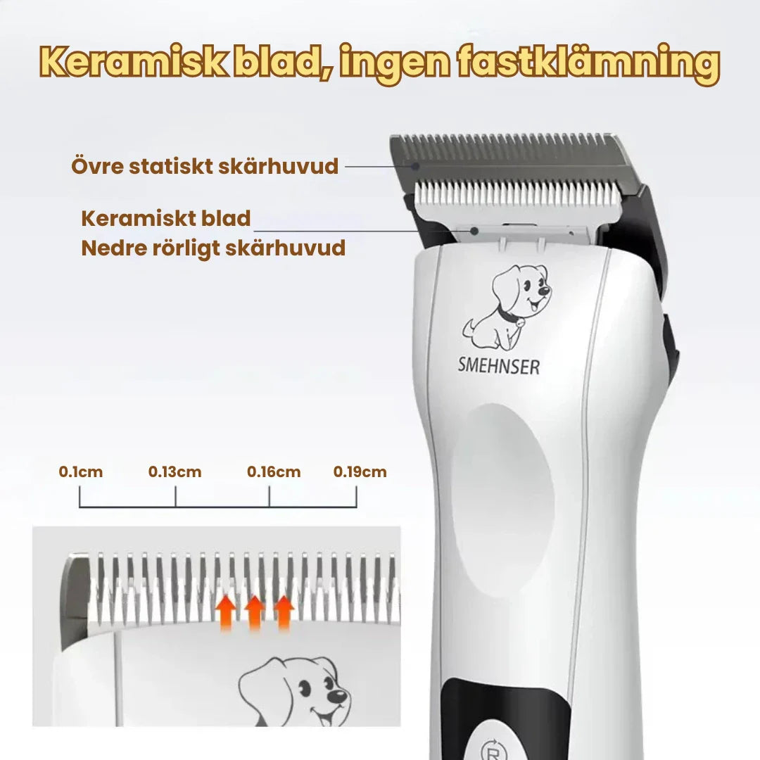 Kraftfull och tyst hundtrimmer för alla pälstyper. Sladdlös design för flexibel och professionell användning.