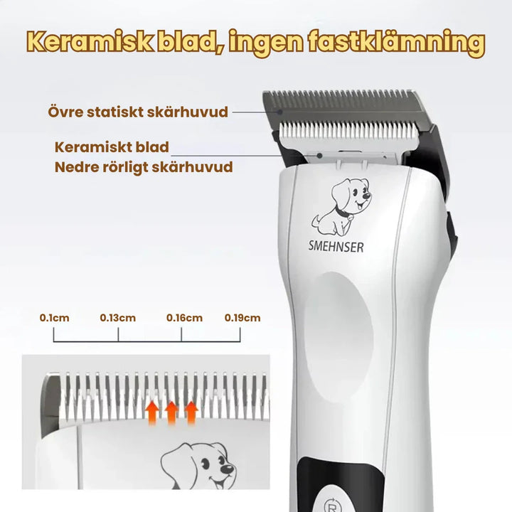 Kraftfull och tyst hundtrimmer för alla pälstyper. Sladdlös design för flexibel och professionell användning.