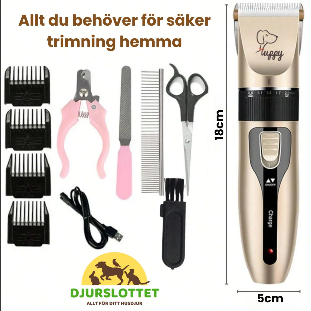 Enkel hemgrooming med professionellt husdjurskit. Effektiv päls- & kloklippning för hund/katt.