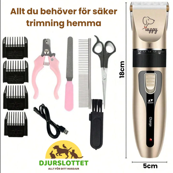 Enkel hemgrooming med professionellt husdjurskit. Effektiv päls- & kloklippning för hund/katt.