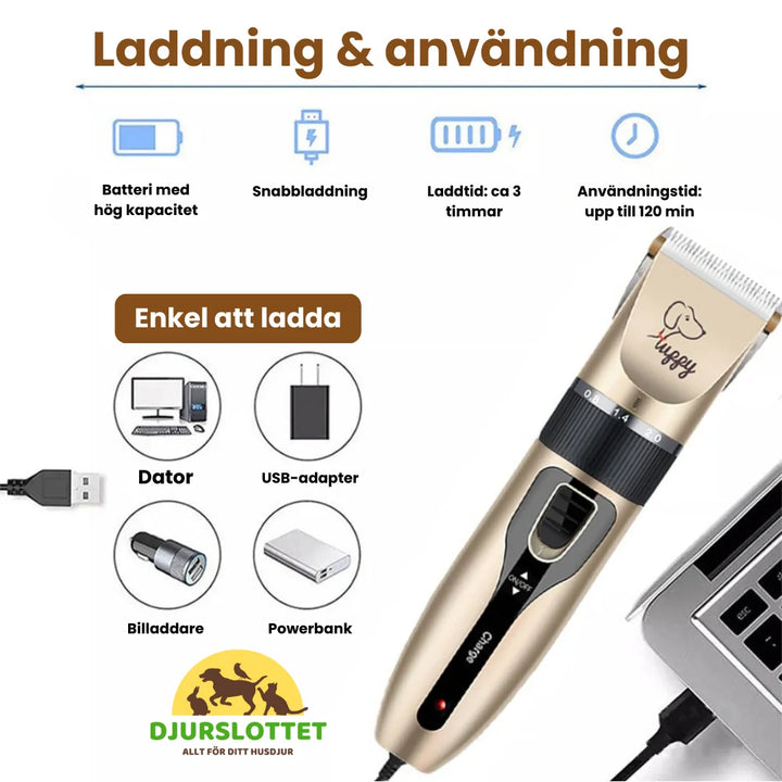 Tystgående trimmer i 11-delars husdjurskit. Gör hemgrooming stressfritt för hundar & katter.