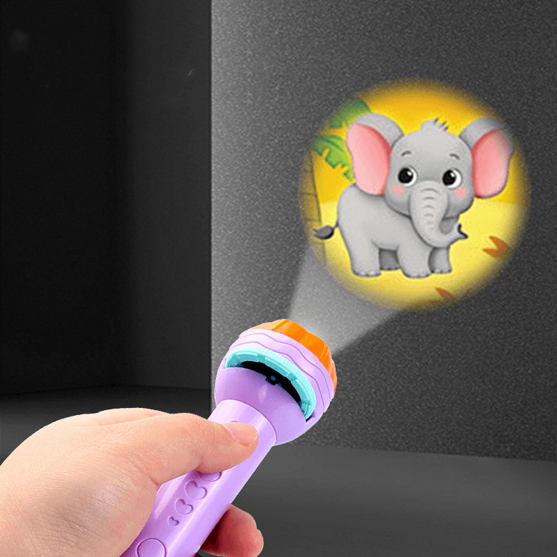 "Projektorficklampa för barn, färgglada mönster, projicerar bilder, perfekt för kreativ lek och inlärning."