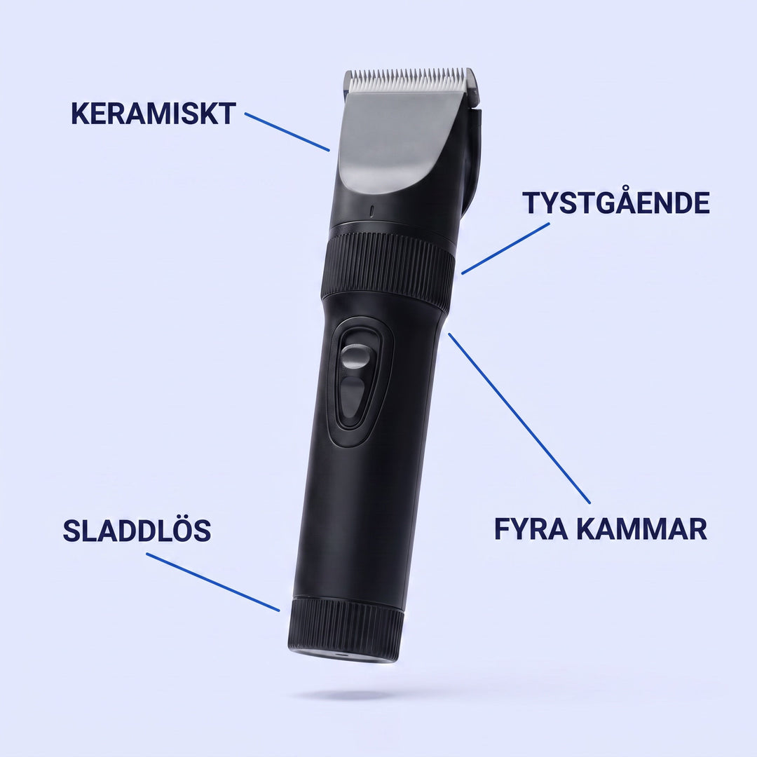 Sladdlös hundtrimmer med uppladdningsbart batteri och ergonomisk design för pälsvård