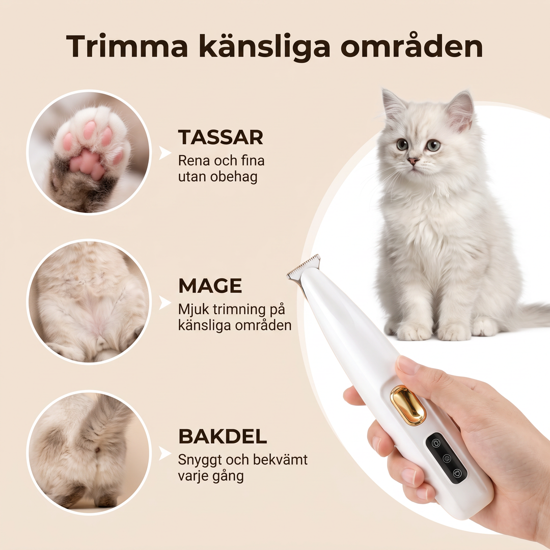 Översikt över Zvarelo KattTrimmer och dess funktioner för tassar, mage och bakdel