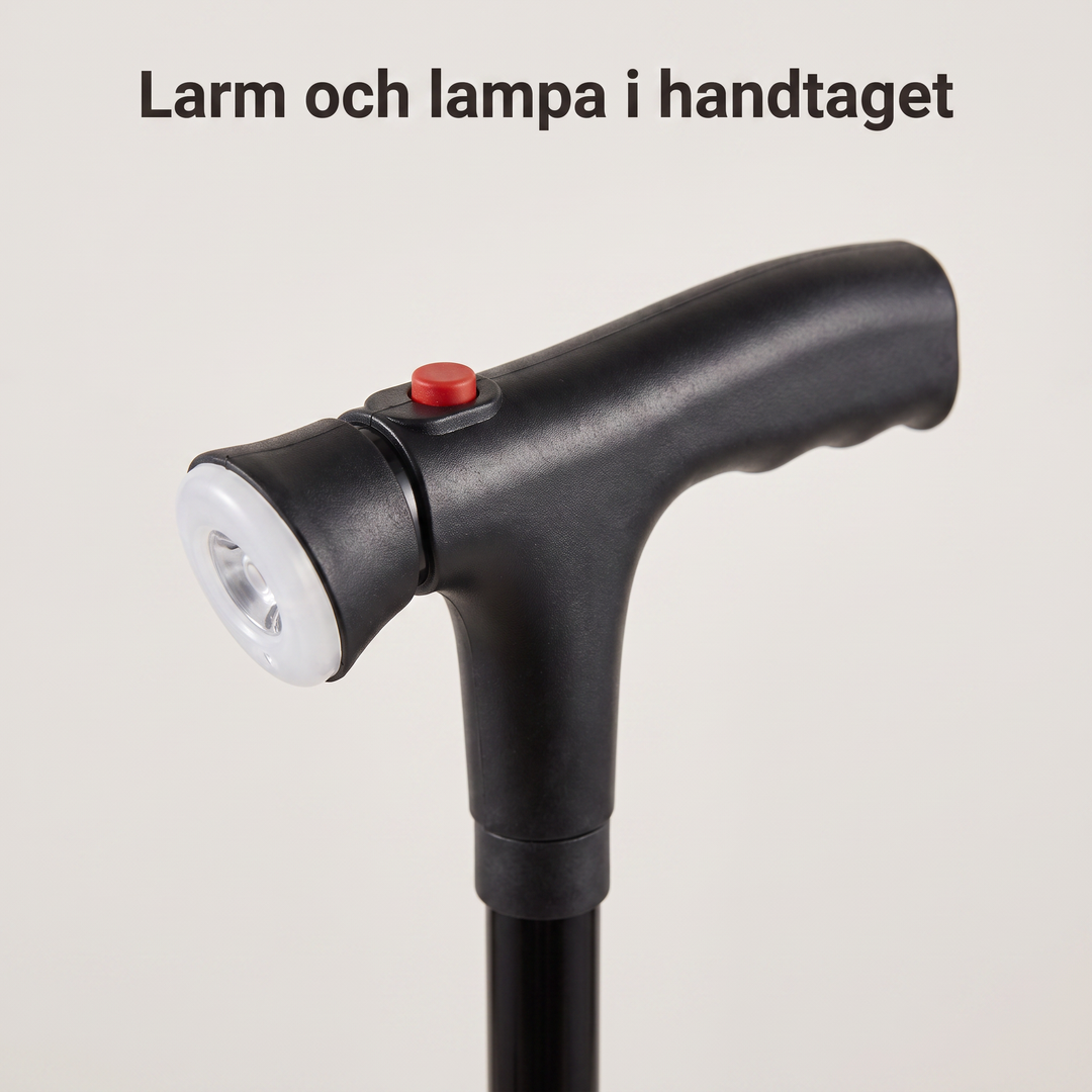 Justerbar gångstöd med inbyggd LED-lampa för bättre synlighet i mörker