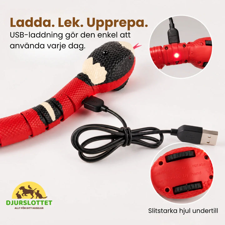Röd automatisk ormleksak för katter, perfekt för inomhuslek. Interaktiv kattleksak som underhåller husdjur.