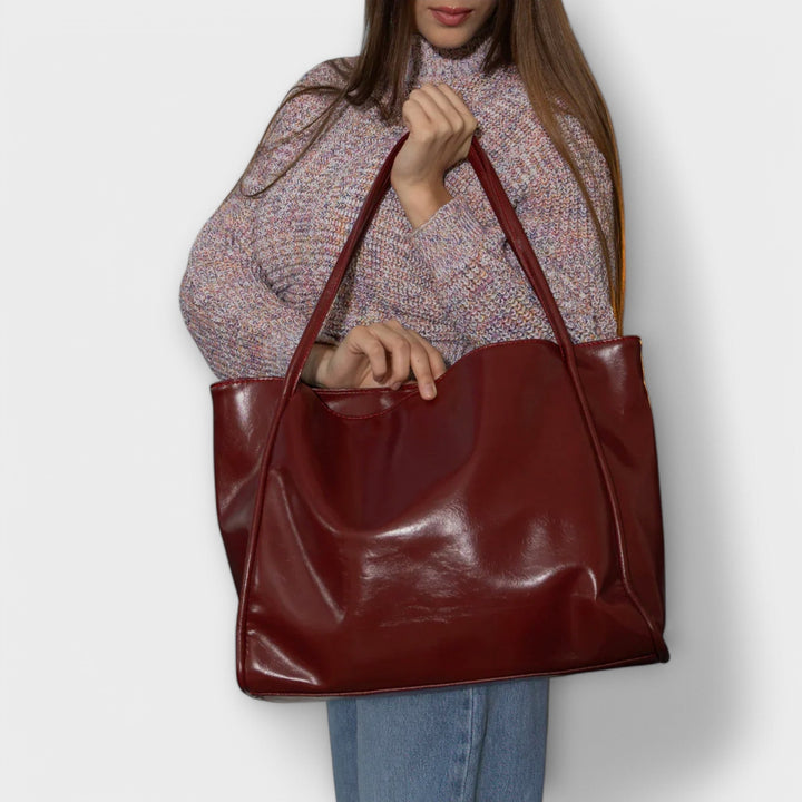Rymlig tote-väska i mörkbrun vintagestil för dagligt bruk