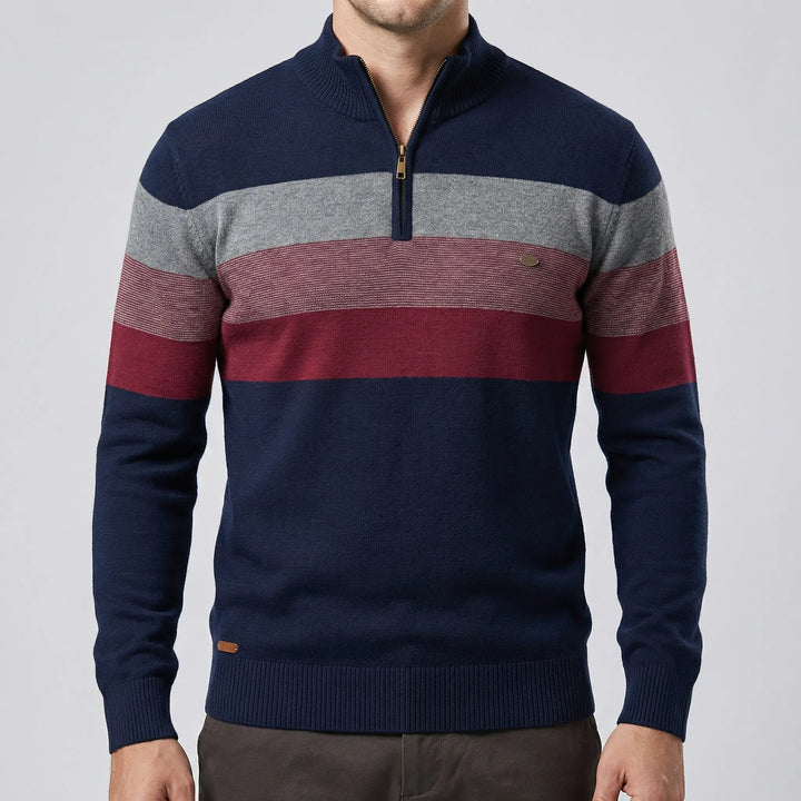 Stilren Toby herrtröja med halvzip. Långärmad, stickad design, perfekt för mångsidigt herrmode.