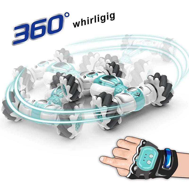 Stuntbil i aktion som utför 360-graders rotationer