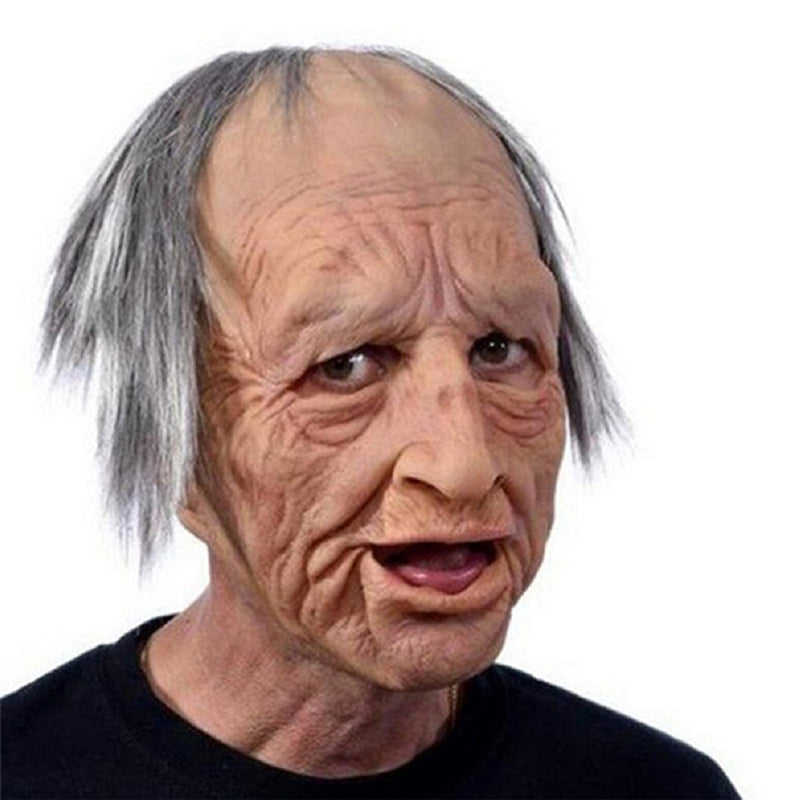 Realistisk Halloween-mask för vuxna, gammal man i latex med detaljrika ansiktsdrag och ansiktshår, perfekt för maskerader.