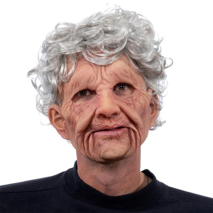 Realistisk Halloween-mask för vuxna, gammal man i latex med detaljrika ansiktsdrag och ansiktshår, perfekt för maskerader.
