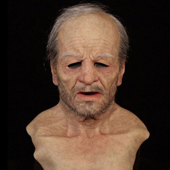 Realistisk Halloween-mask för vuxna, gammal man i latex med detaljrika ansiktsdrag och ansiktshår, perfekt för maskerader.