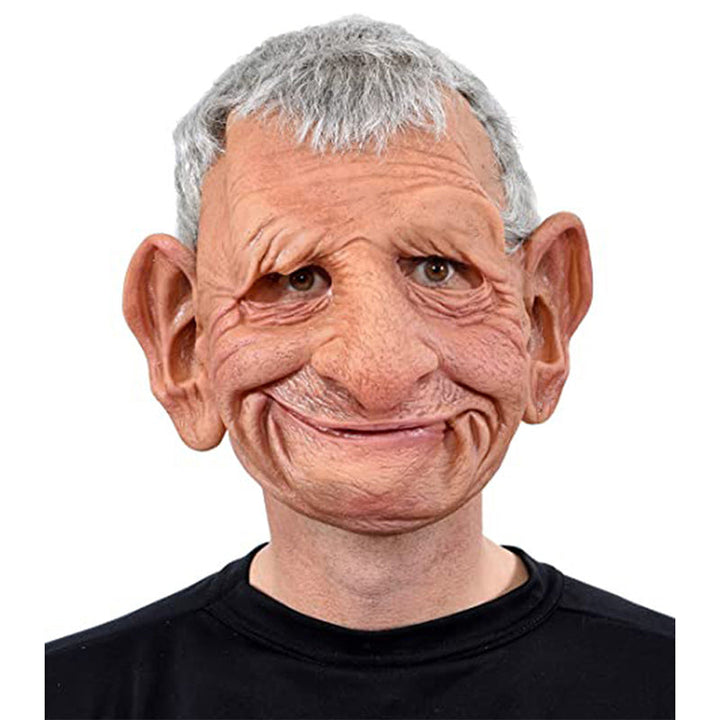 Realistisk Halloween-mask för vuxna, gammal man i latex med detaljrika ansiktsdrag och ansiktshår, perfekt för maskerader.