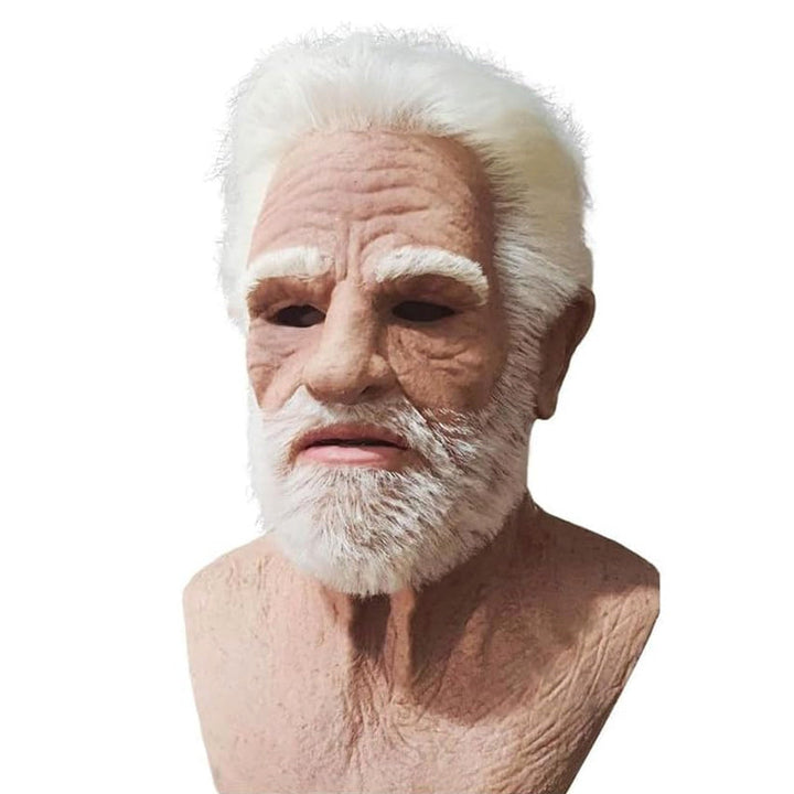 Realistisk Halloween-mask för vuxna, gammal man i latex med detaljrika ansiktsdrag och ansiktshår, perfekt för maskerader.