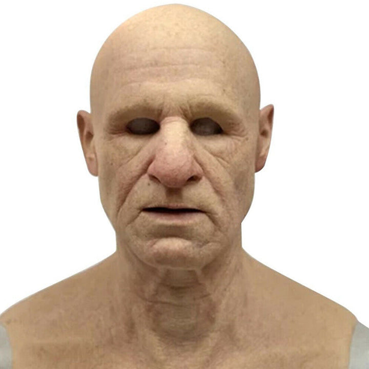 Realistisk Halloween-mask för vuxna, gammal man i latex med detaljrika ansiktsdrag och ansiktshår, perfekt för maskerader.