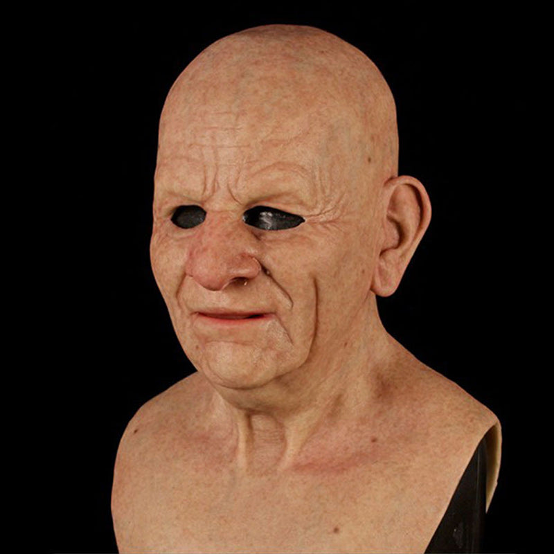 Realistisk Halloween-mask för vuxna, gammal man i latex med detaljrika ansiktsdrag och ansiktshår, perfekt för maskerader.