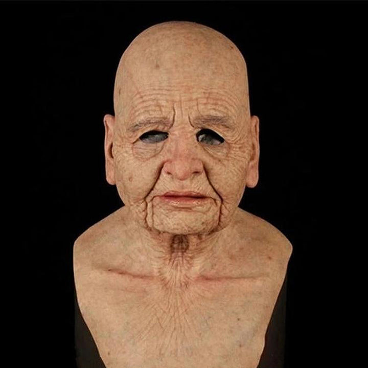 Realistisk Halloween-mask för vuxna, gammal man i latex med detaljrika ansiktsdrag och ansiktshår, perfekt för maskerader.