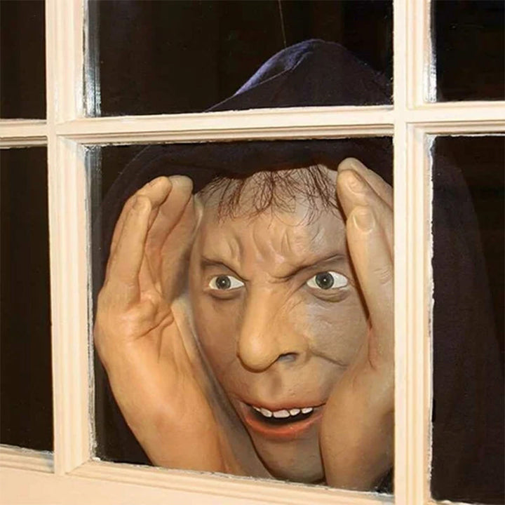 "Realistisk Läskig Peeper Creeper dekoration med intensiva ögon, perfekt för fönster, skrämmande och unik hemaccessoar."